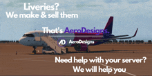 an advertisement for aerodesigns shows a plane on the tarmac