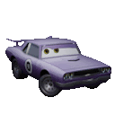 a purple car from the movie cars with a number 10 on the side .