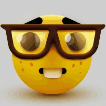 a cartoon smiley face wearing glasses with a surprised look on his face