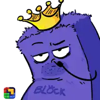 a cartoon of a purple monster with a crown on his head and the word block below it
