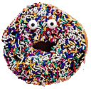 a donut with sprinkles and googly eyes .