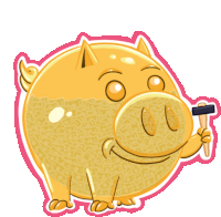 a cartoon of a pig holding a hammer in its hand