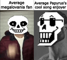 a picture of a man with a skull on his face next to a picture of papyrus