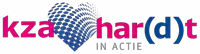 a logo for kza har ( d ) t in actie with a heart in the middle