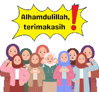 a group of women are standing in front of a sign that says alhamdulillah terima kasih