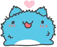 a drawing of a blue cat with a pink heart in the background