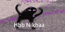 a drawing of a black cat with the words hbb nikhaa written below it