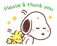 a cartoon of snoopy and woodstock says please and thank you