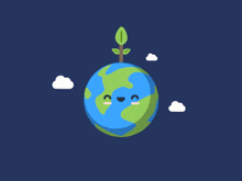 a cartoon illustration of a smiling earth with a tree growing out of it