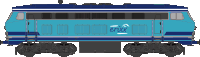 a blue train with the word erxx on the side of it