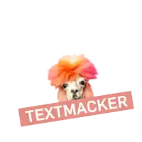 a llama with a pink and orange wig is behind a sign that says textmacker