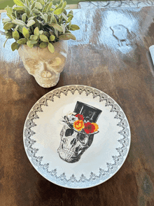 a plate with a skull wearing a top hat