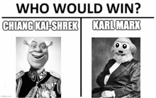 a black and white image of shrek and karl marx