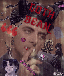 a picture of a man with horns that says goth bean on it