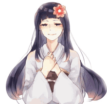 a drawing of a girl with long black hair and a flower in her hair