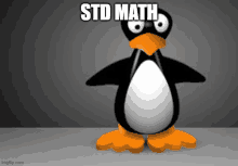 a cartoon penguin with the words std math written on it 's face .