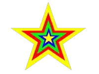 a yellow star with a blue green and red star in the middle