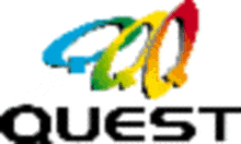 a logo for a company called quest with a rainbow of colors .