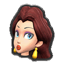 a cartoon character 's head with a surprised look on her face and earrings .