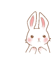 a drawing of a white bunny with pink ears