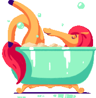 a cartoon illustration of a fox taking a bath in a bathtub