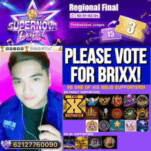 a poster for supernova project asking people to vote for brixx