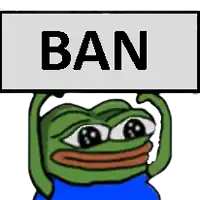 a frog holding a sign that says ban
