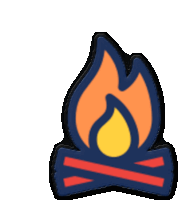 a cartoon drawing of a campfire with a flame and sticks