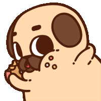 a cartoon pug dog is eating a hot dog