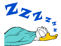 a cartoon of donald duck sleeping under a blue blanket with the letters zzz above him