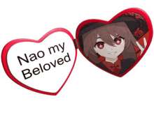 a heart shaped mirror with a picture of a girl and the words nao my beloved