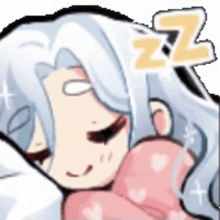 a cartoon girl is sleeping in a bed with a pillow and a blanket .