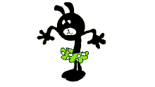 a silhouette of a cartoon character wearing a green skirt .