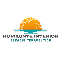 a logo for horizonte interior espacio terapeutico with a sun in the middle of the ocean