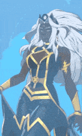 a cartoon drawing of a woman with a lightning bolt around her waist