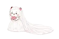 a cartoon of a bear wearing a wedding dress and veil