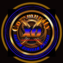 a gold and blue logo for community xd hantam bungkam ratakan