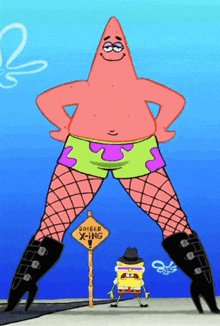 a cartoon of patrick star standing next to spongebob