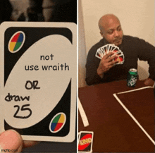 a person is holding a card that says " not use wrath or draw 25 "