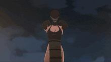 a cartoon drawing of a woman with a mask on her head