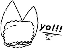 a black and white drawing of a cat 's ears and the word yo