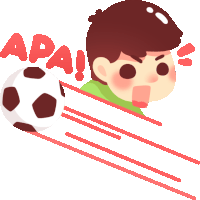 a cartoon of a boy kicking a soccer ball with the word apa written on it