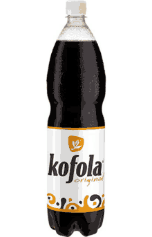 a bottle of kofola original soda has a white label