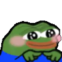 a pixel art of a green frog with a blue shirt and a pink nose .