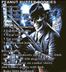 a recipe for peanut butter cookies has a skeleton holding a gun