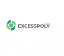 a logo for a company called excesspoly .com with a green circle in the middle .