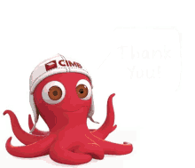 a cartoon octopus wearing a cimb hat with a speech bubble behind it