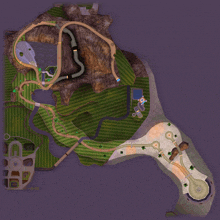 a map of a park with a few buildings and trees