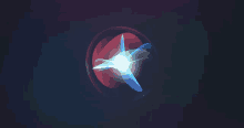 a red and blue sphere with a light inside of it