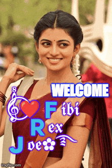 a picture of a woman with the words welcome f ibi rex joe